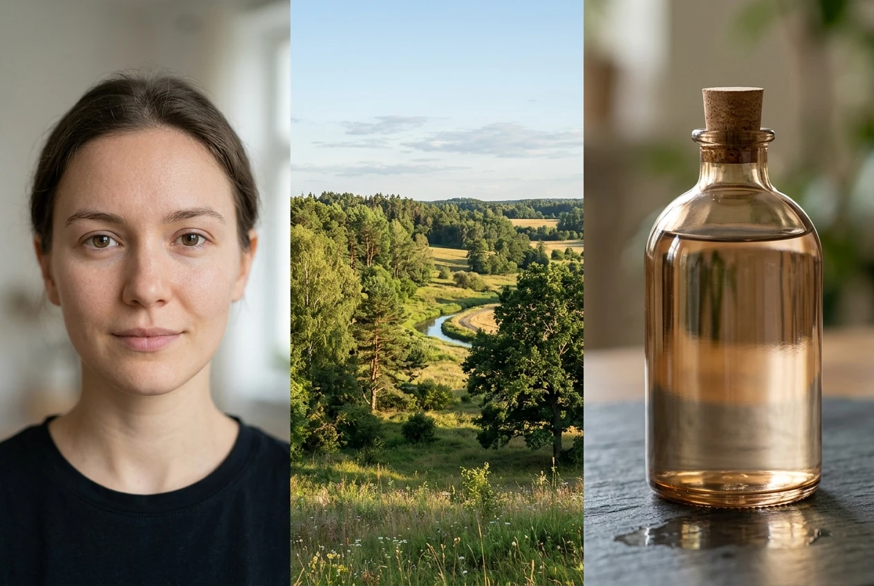 Three side-by-side clean AI renders: a symmetrical well-lit portrait, a crisp landscape with a sharp horizon and varied trees, and a product shot of a glass bottle with consistent reflections, each free of artifacts.